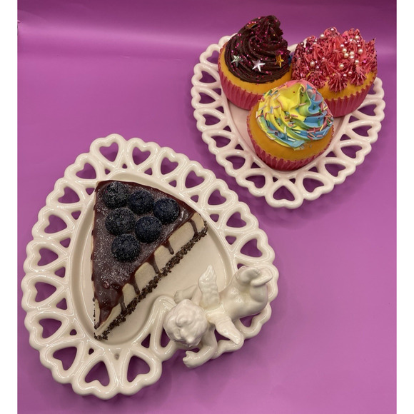 Vintage Handmade Signed Cherub Heart-Shaped Decorative Ceramic Dishes- Set of 2 - Picture 6 of 15